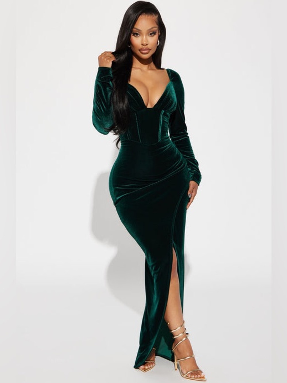 Fashion Nova Phiona Velvet Maxi Dress Hunter L